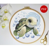 Turtle In Bubble Embroidery Cross Stitch Pattern Image