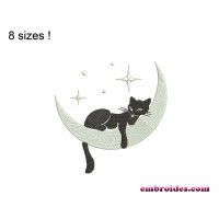 Cat On Moon Sleep Embroidery Design Image